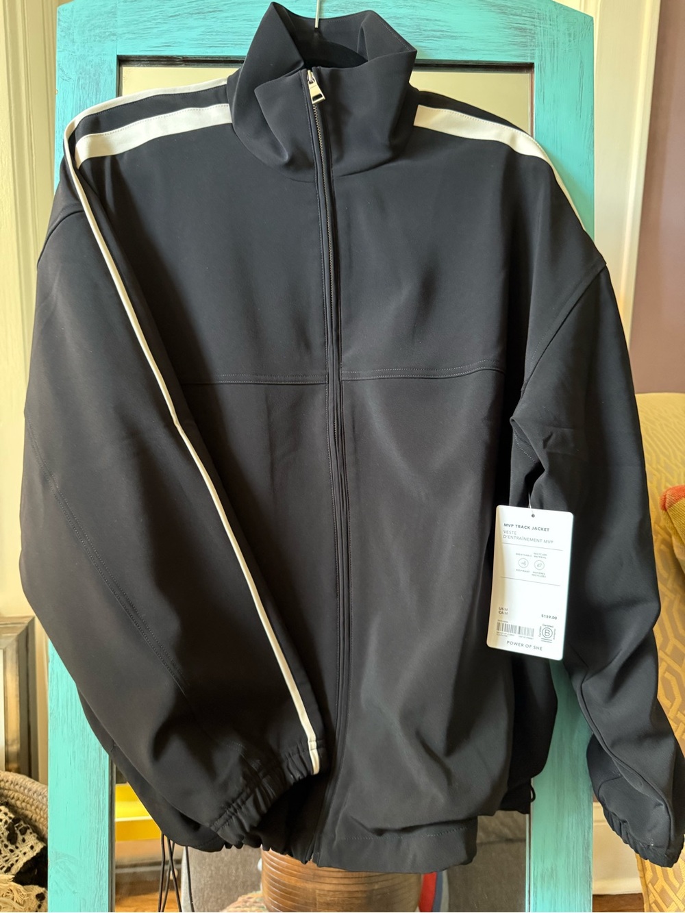 NWT women’s Athleta MVP Black Track Jacket with White Stripe